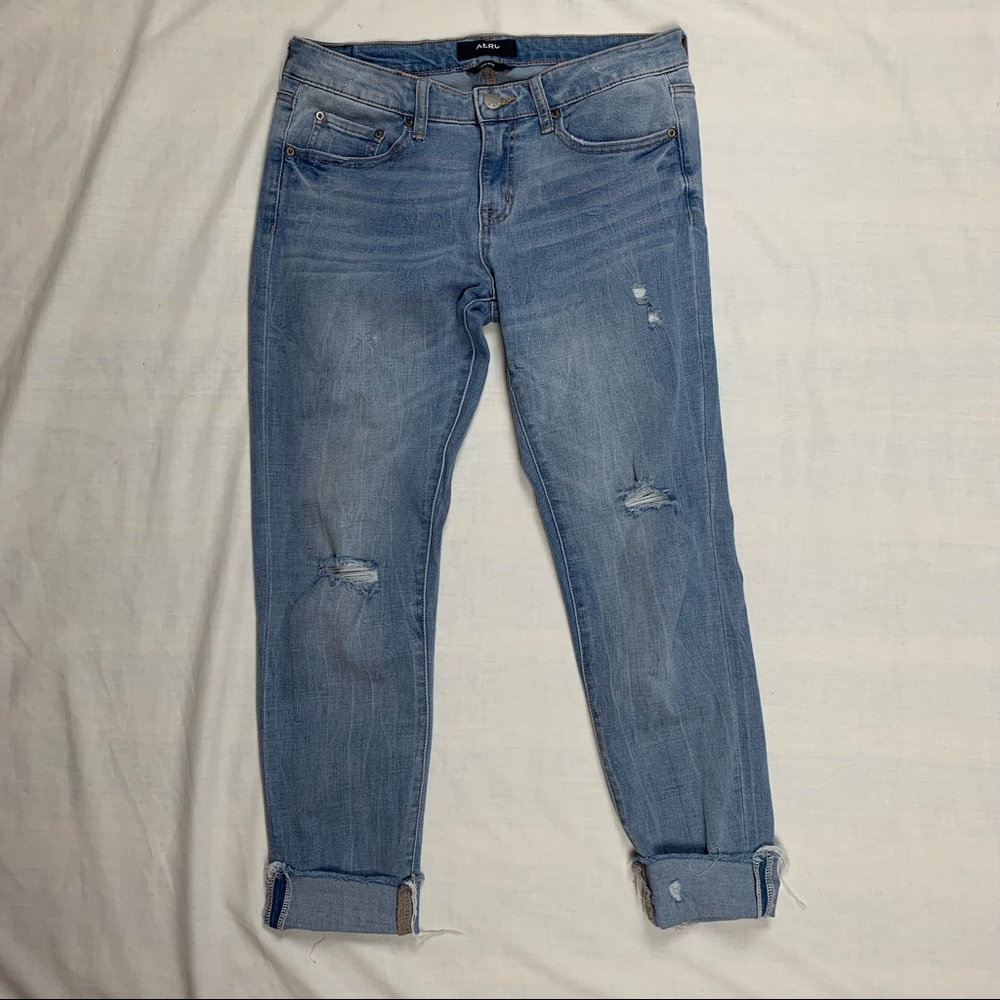 Aeropostale Jeans Low Rise Womens Juniors AERO Distressed Skinny Crop Size 10R